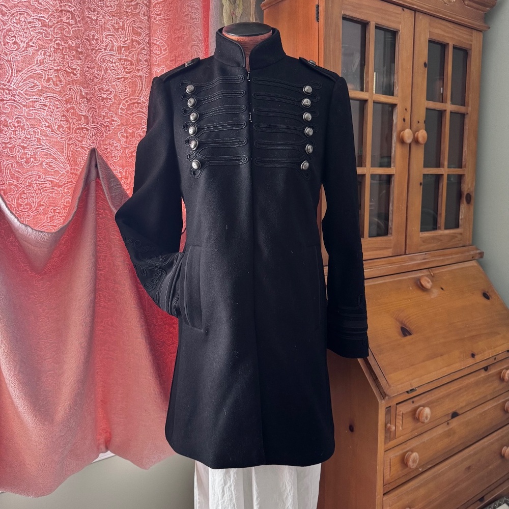 Red Valentino Black Wool Napoleonic Military-Style Coat
